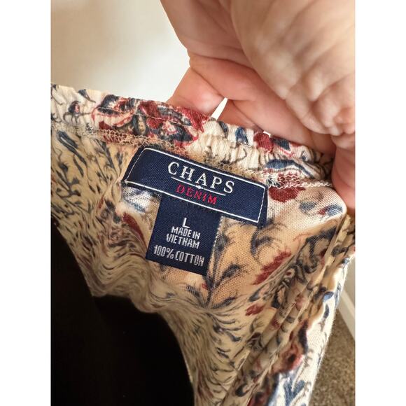 Chaps Floral Peasant Blouse Offwhite Casual 100% Cotton - L - Picture 2 of 2